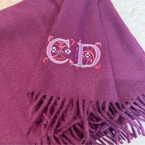 Christian Dior 100% Wool Burgundy Shawl/Stole Wrap 46” x 33”